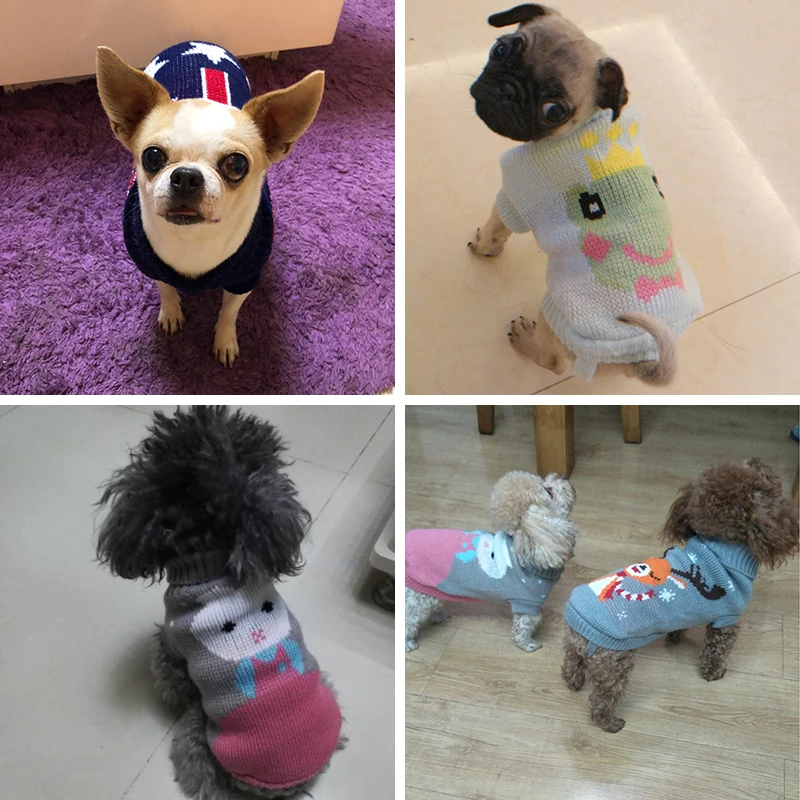 Милый свитер для маленькой собаки из мультфильма; зимняя теплая одежда для домашних животных; пуловеры для чихуахуа и йоркширов; одежда для домашних животных; костюм для щенков