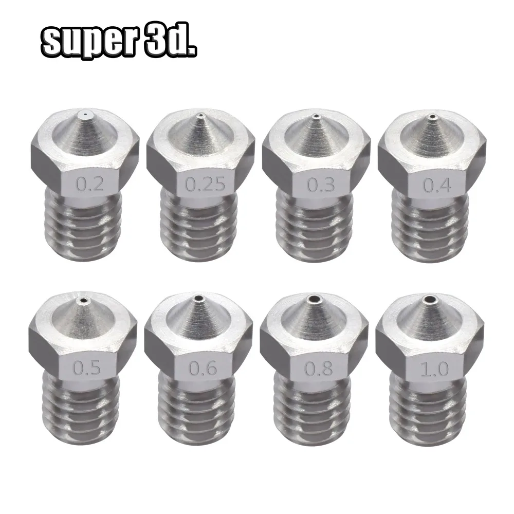 

5pcs / lot 3D Printer V5 V6 Stainless steel Nozzle Mixed Sizes 02-08 mm M6 Screw thread for 1.75MM or3.00mm filament