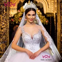 Роскошное яркое свадебное платье с блестками и глубоким v-образным вырезом, с цветочным узором, с большим шлейфом, с многоуровневым тюлем, w0612