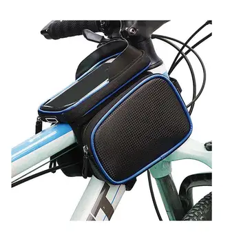 

Bike Front Frame Bag Cycling Waterproof Top Tube Frame Pannier Mobile Phone Touch Screen Holder Bike Bag Blue 1pc