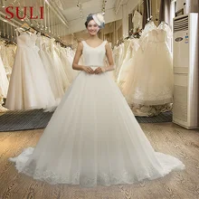 SL-3012 v-образным вырезом кружева без рукавов A-Line кристалл пояс свадебное платье