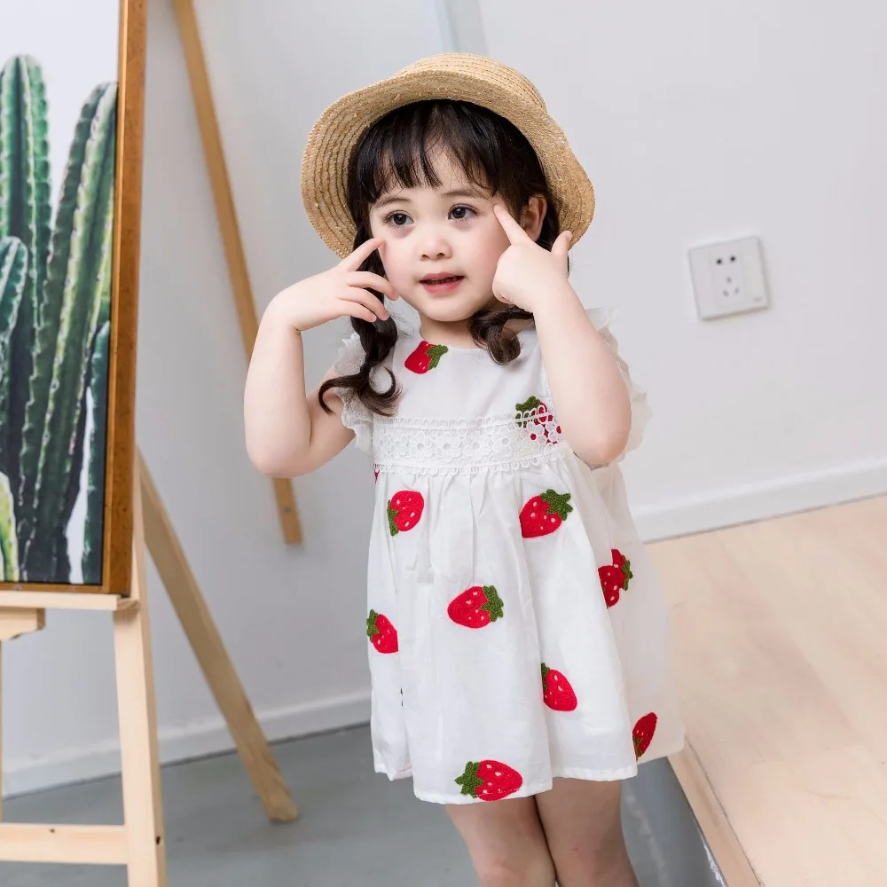 0-3Y Baby Girl Dress 2018 Infant Summer Embroidery Flower Strawberry Cotton Dress 1 Year First Birthday Newborn Party Dresses (2)