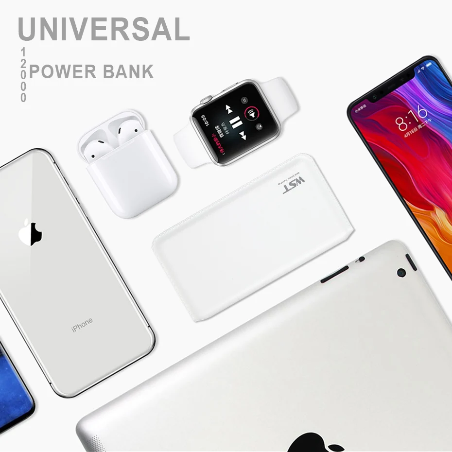 WST 12000mAh Portable Mobile External Battery Phone Powerbank Battery Pack Power Bank For iPhone Samsung Phone Poverbank Charger (10)