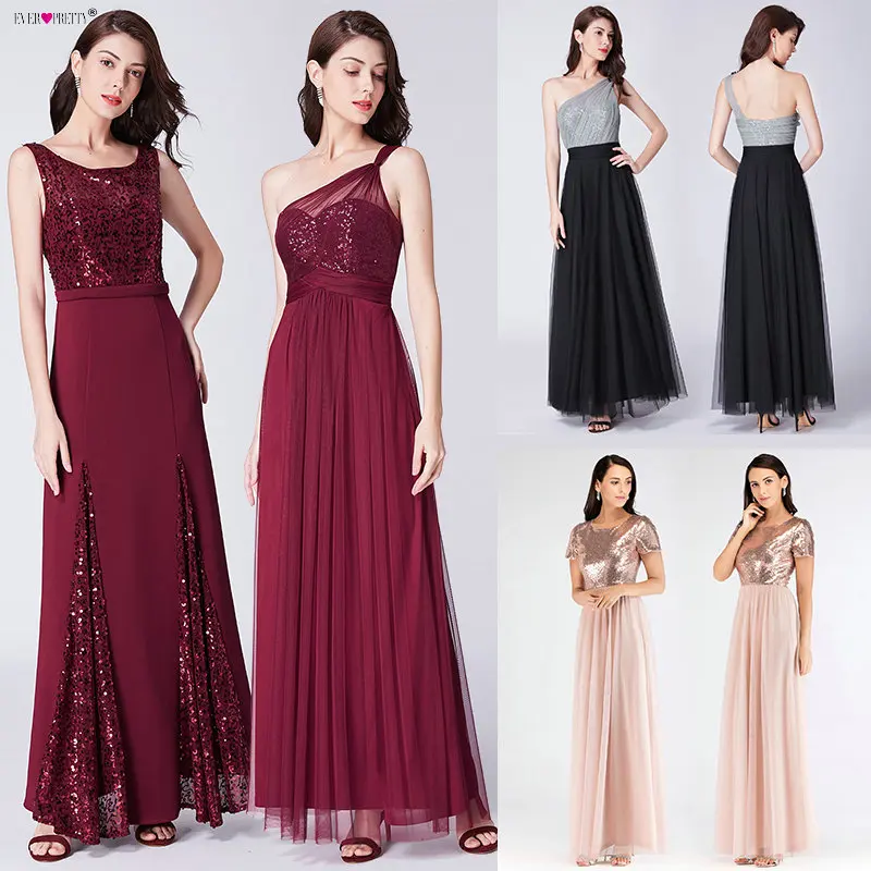 

Vestido Longo De Festa Ever Pretty EP07453BD Elegant Burgundy A-Line V-Neck Long Sequined Evening Dress 2019 Formal Party Gowns