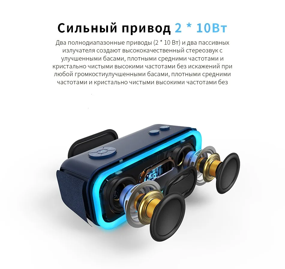 ДОСС SoundBox Pro СПЦ колонка bluetooth 2*10 водителей с мигающим светодио дный свет Enhanced Bass стерео звук IPX5 колонка для ноутбука,блютуз колонка