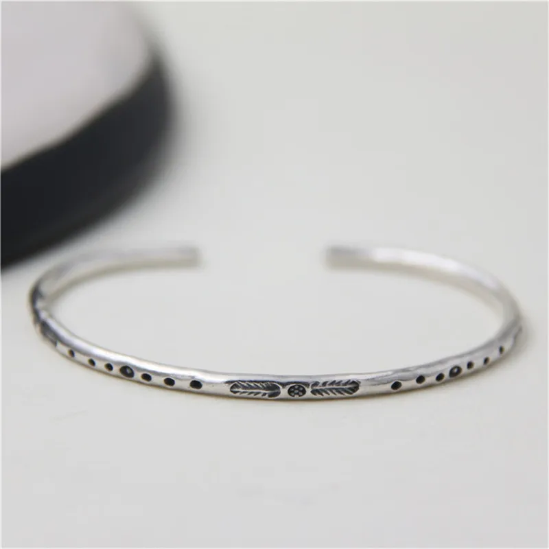 

JINSE Customized 3.20mm Thin 999 Thai Silver Cuff Bangle Bracelet For Women Carving Flower Engravable Wristband WT030