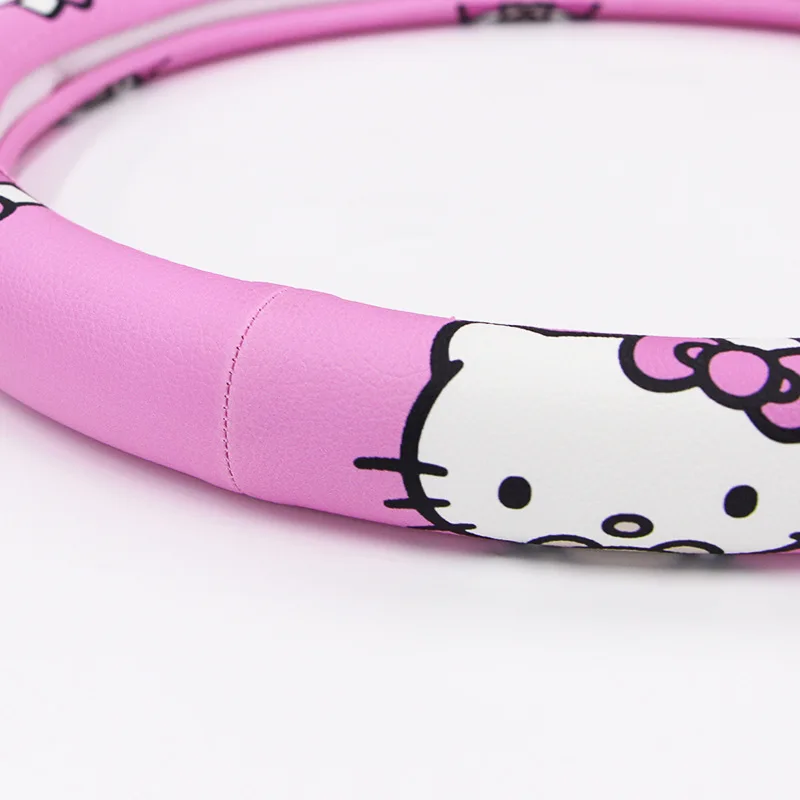 Автомобильные аксессуары мультфильм розовый hello kitty чехол на руль из натурального каучука здоровый дышащий Универсальный 38 см для женщин девочек