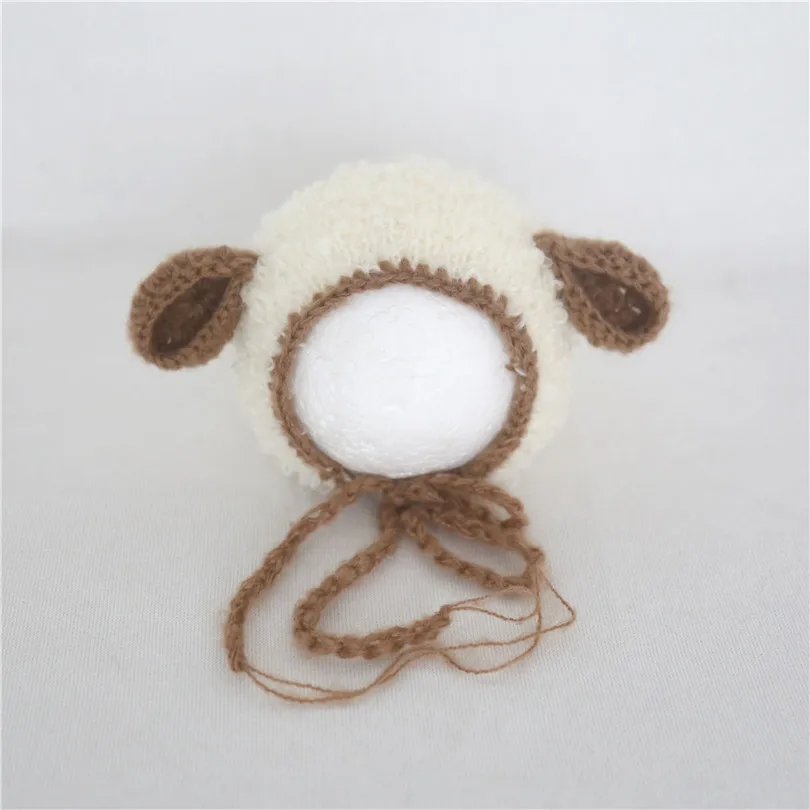 Vintage Lamb Hat Newborn Photography Props Knitted Baby Animal Bonnet Lovely Unisex Beanie Infnat Cap Birthday Gift | Мать и ребенок