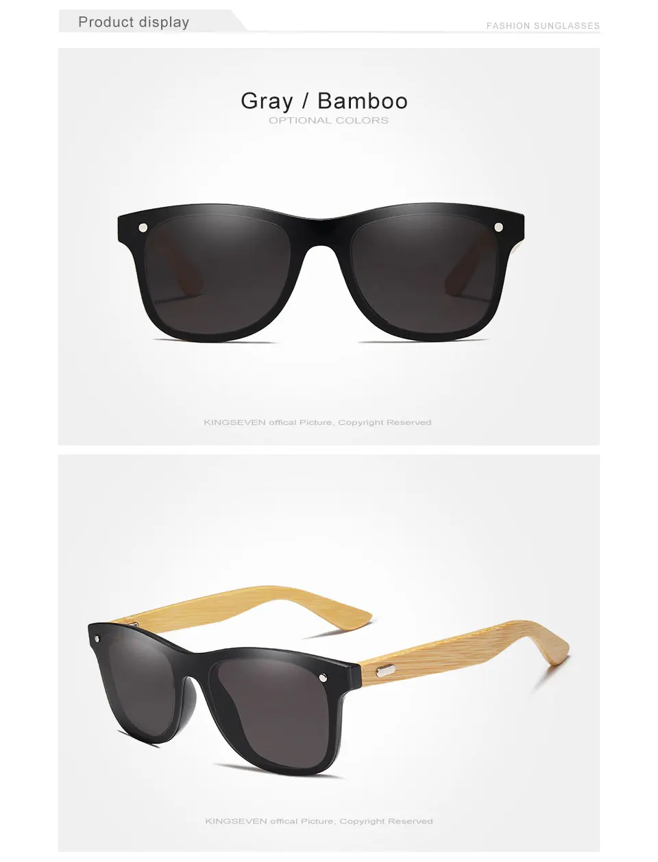 KINGSEVEN Original Bamboo Polarized Sunglasses Men UV400