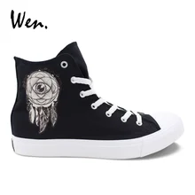 Wen Dreamcatcher/дизайнерская парусиновая обувь для мужчин; Черная повседневная обувь на шнуровке на плоской подошве; Вулканизированная обувь; женские кроссовки; оригинальные плимсоллы