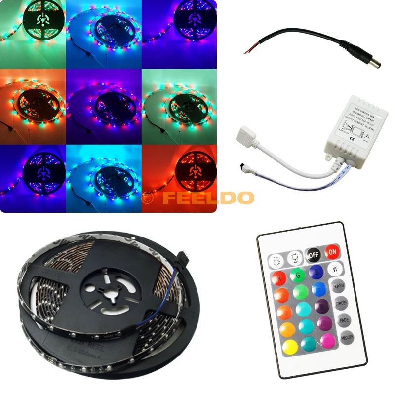 

5Pcs RGB 500CM 5m 3528SMD 300LED Waterproof Car LED Strip light Strip + 24 Key IR Remote #FD-3791