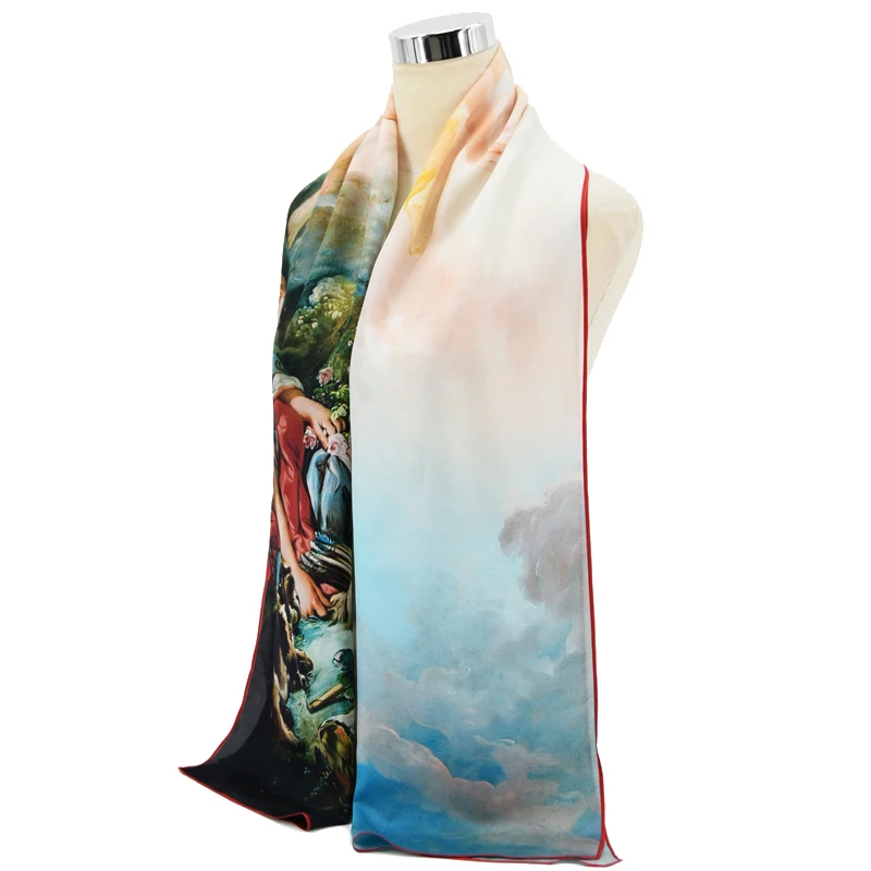 Yilijin шарф из натурального шелка для женщин Francois Boucher известный масляные краски цифровой печатное Искусство Шелковый платок и обёрточная бумага 160x45 см