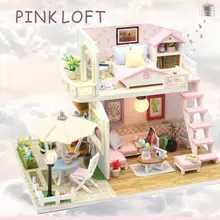 DIY деревянный кукольный дом мебель наборы игрушки ручной работы ремесло Миниатюрная модель комплект кукольный домик игрушки подарок для детей розовый Лофт