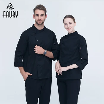 

2018 High Quality Chef Uniform Long-sleeved Double Breasted Food Service Kitchen Bakery Restaurant Workwear Chef Jacket & Pocket