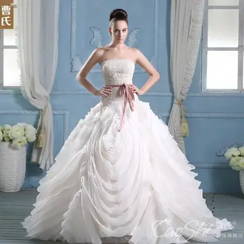 

2015 luxury pick-ups pearls sashes wedding dresses stylish strapless sweetheart neck ball gown shiny wedding gowns