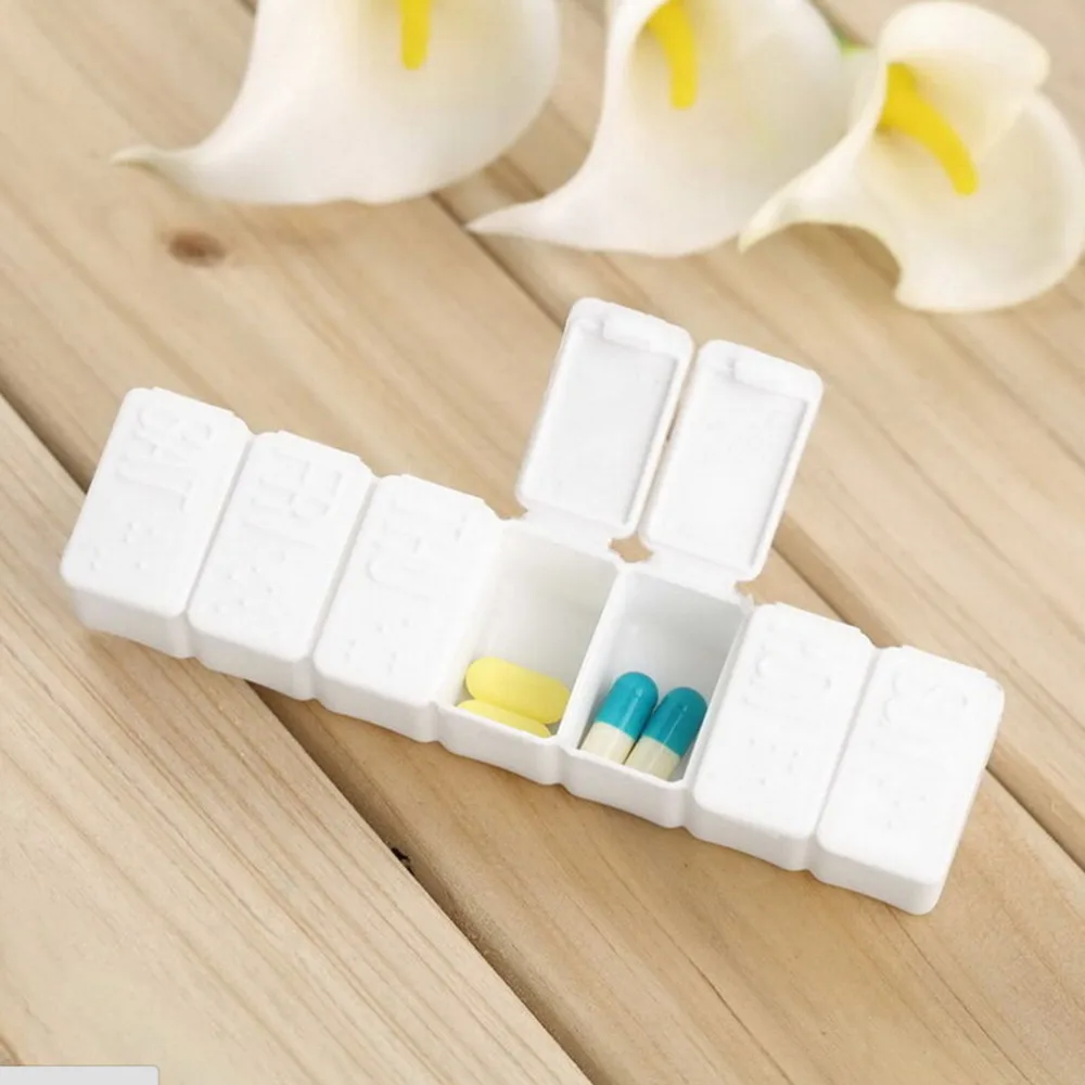 

7Day Plastic Pill Box Medicine Case Storages Pill Tablet Organizer Container Case Sort Folding Weekly Tablet Braille Recognition