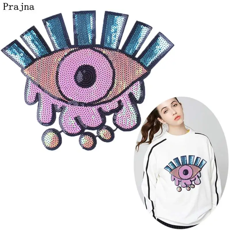 

Prajna Eyeball Sequined Patches Eye Big Size Iron On Patches For Clothing Applique DIY T-shirt With Sequin Stickers On Clothes