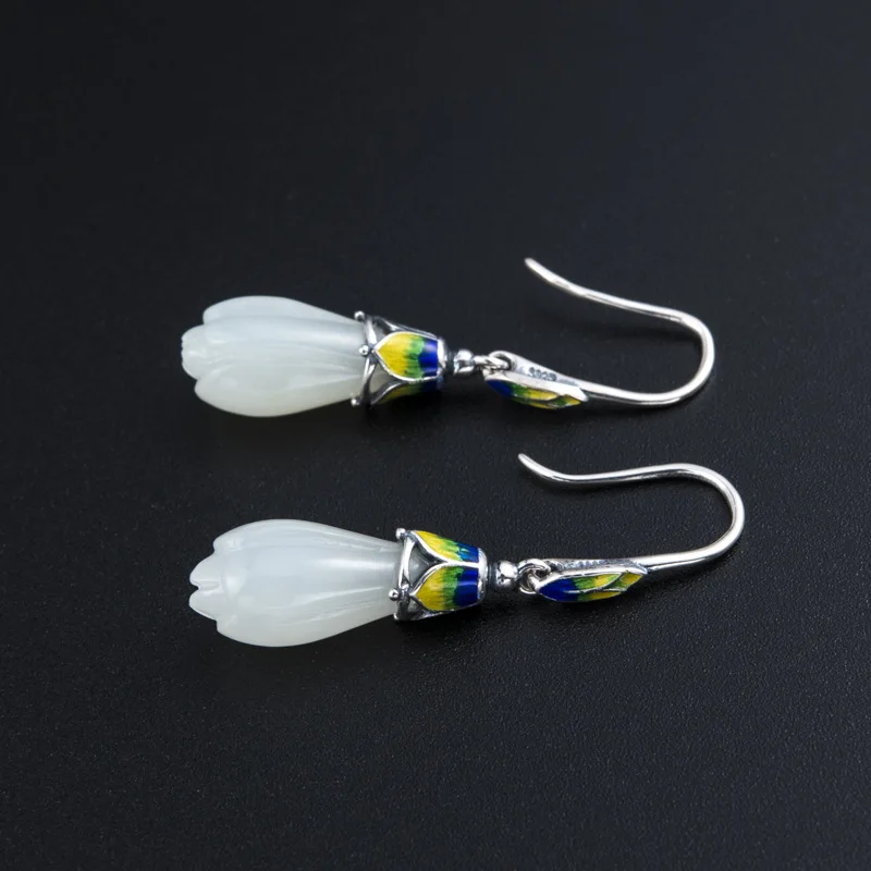 

S925 Silver Magnolia Cloisonne Craft Ear Hook