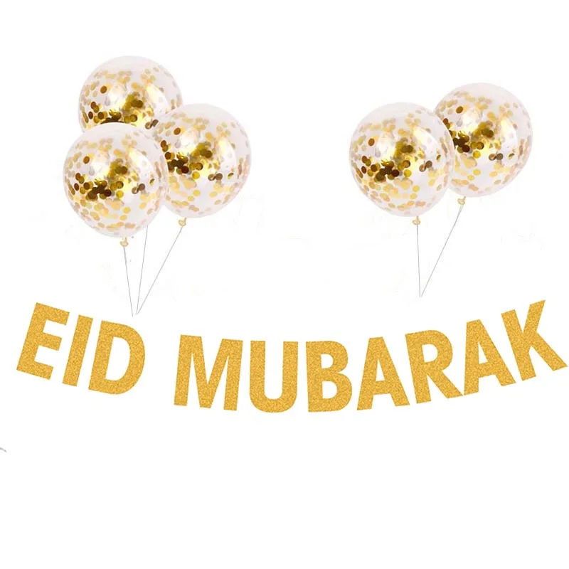 

Eid Mubarak Decoration Gold Glitter Paper Banner Confetti Air Balloons Islamic Muslim Mubarak Decoration Ramadan Supplies