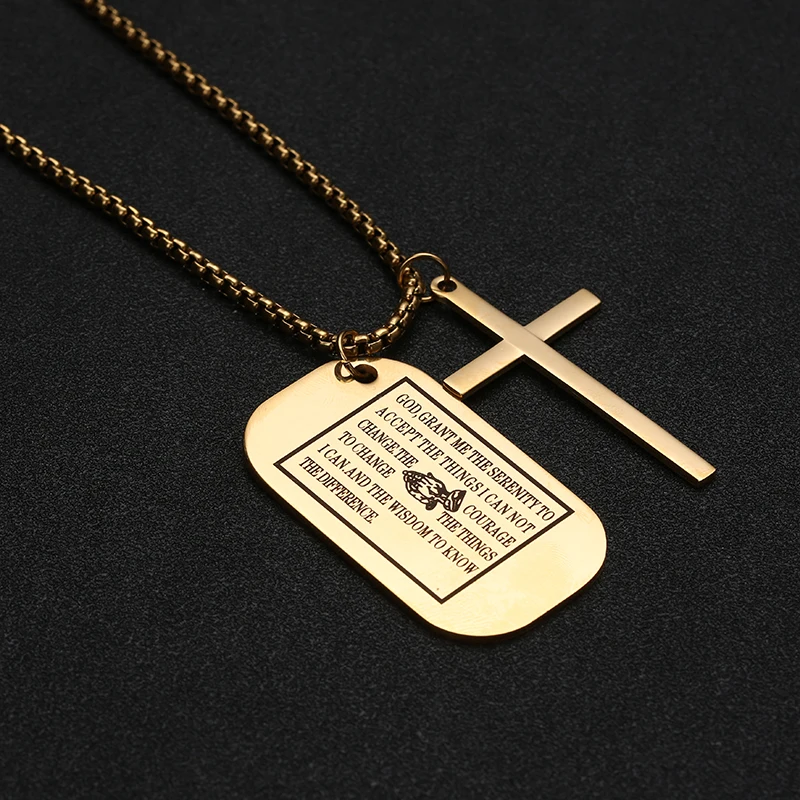 Военный стиль собака бирки крест кулон ожерелье христианские молитвенные Библейские стихи для мужчин женщин из нержавеющей стали украшение для чокера