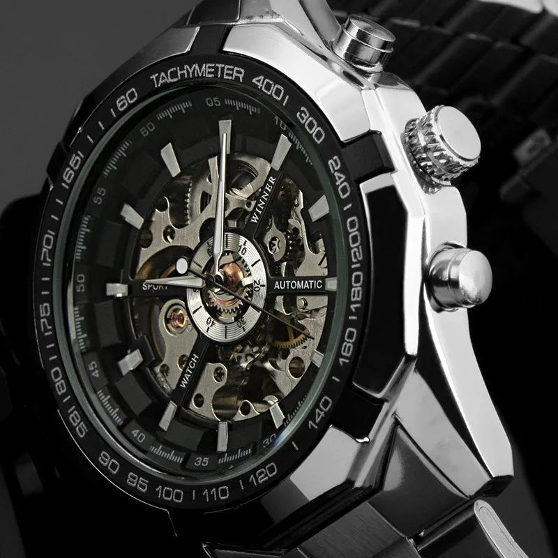 Winner brand Luminous Clock Men Automatic font b Mechanical b font Watch Skeleton Military Relogio Male