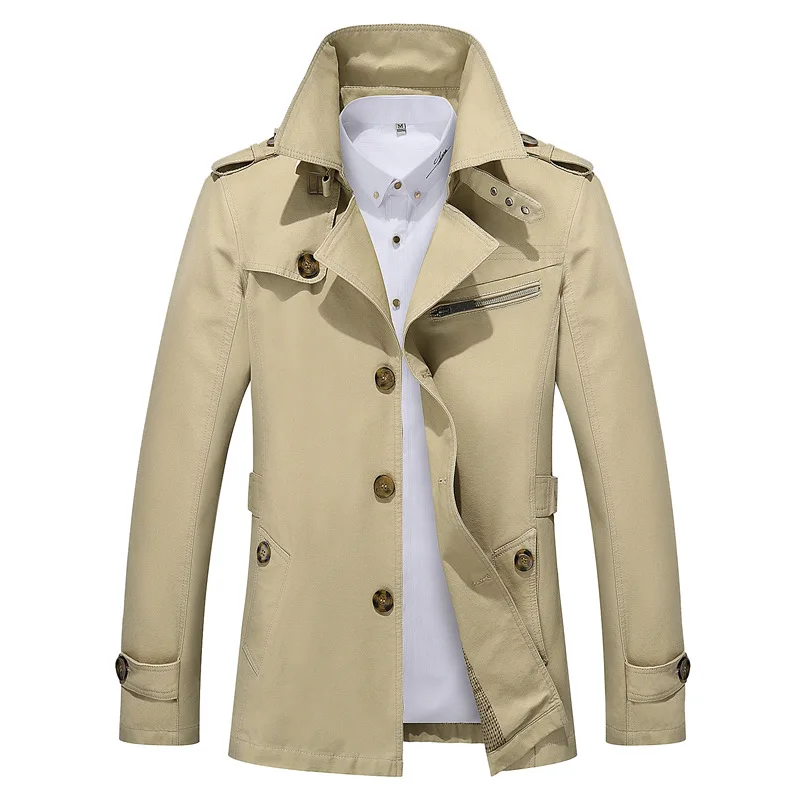 

Spring Autumn Jacket Men's Business Trench Casual Cotton Trenchs Turn-down Male Windbreaker Solid Coat China Size M-5XL