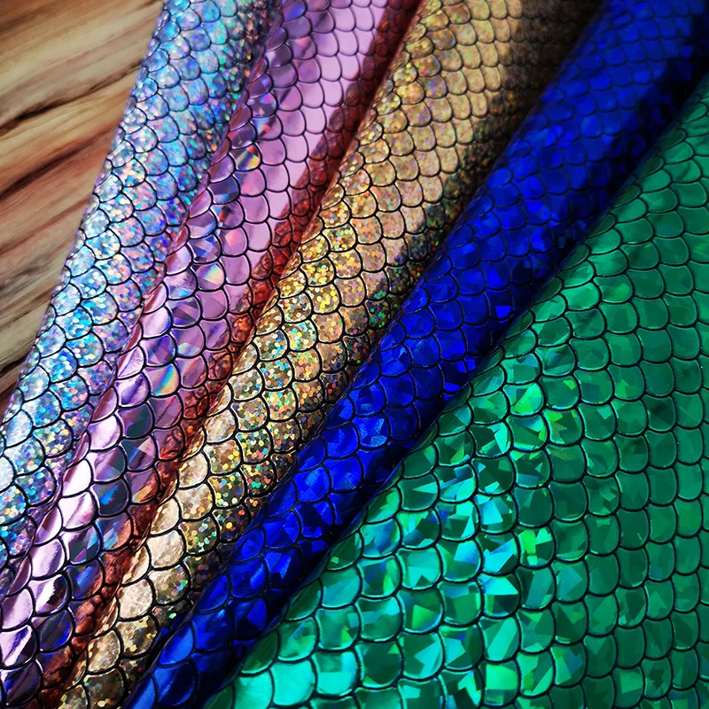 

20*34cm Laser Mirror Symphony Fish Scales Pu Faux Artificial Synthetic Leather Fabric DIY Sewing Garment Bags Shoes Material