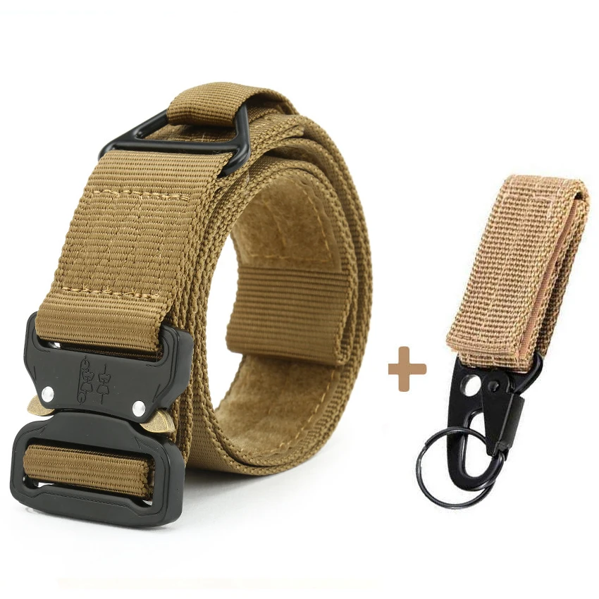Военный тактический ремень для мужчин, армейский нейлоновый ремень с металлической пряжкой для джинсовых брюк 4,3 см, мужской ремень для тяжелых условий службы, пояс на липучке - Цвет: Brown Belt Match