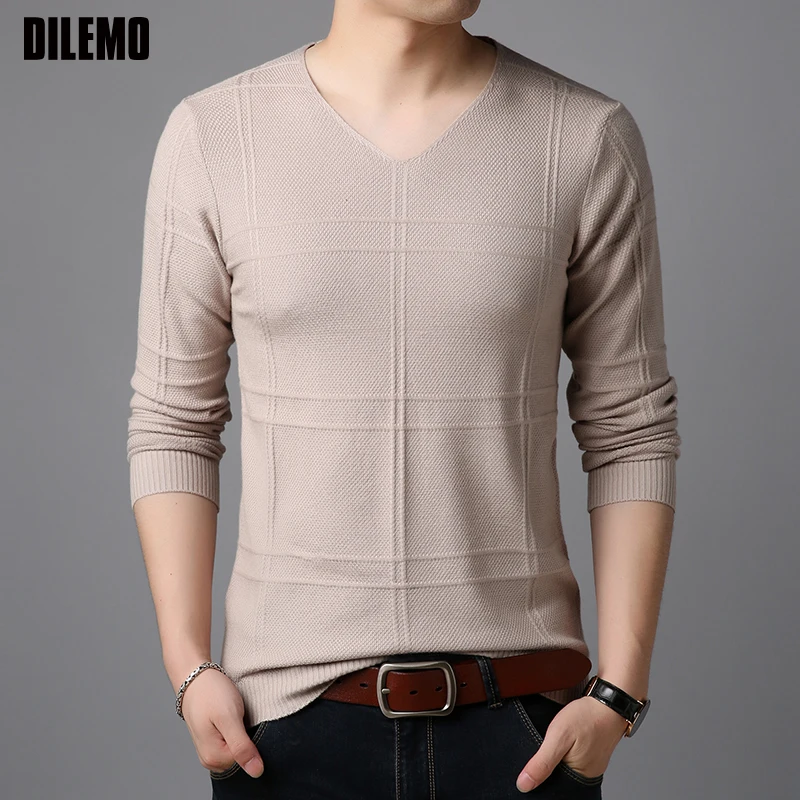 

2019 New Fashion Brand Sweaters Man Pullovers V Neck Slim Fit Jumpers Knitwear Woolen Autumn Korean Style Casual Mens Clothes