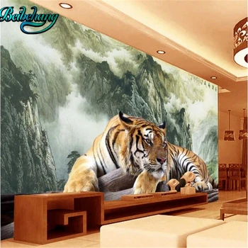 

beibehang Ink landscape tiger tiger king domineering TV sofa living room background custom wallpaper mural decoration