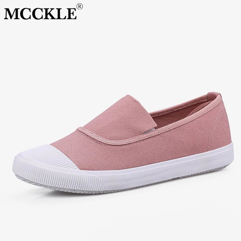 

MCCKLE Women Autumn Flats Casual Vulcanized Shoes Slip On Female Loafers Canvas Elastic Band Fashion Student Shallow Footwear