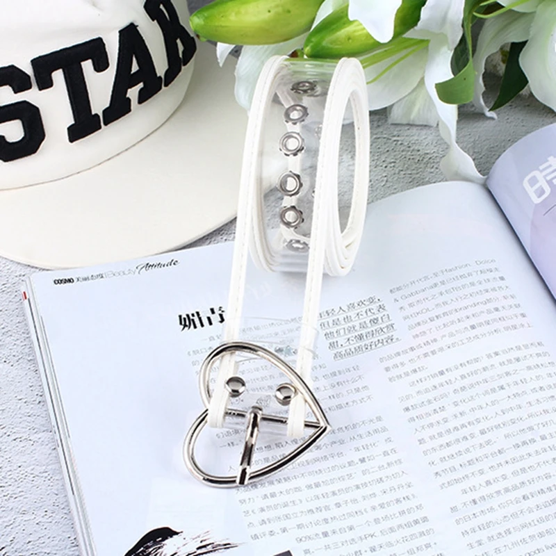 

New Women's Belt Casual Transparent Heart/Ring Metal Buckle Women Strap Belts White Top Quality Fashion Jeans Belt Black Pink