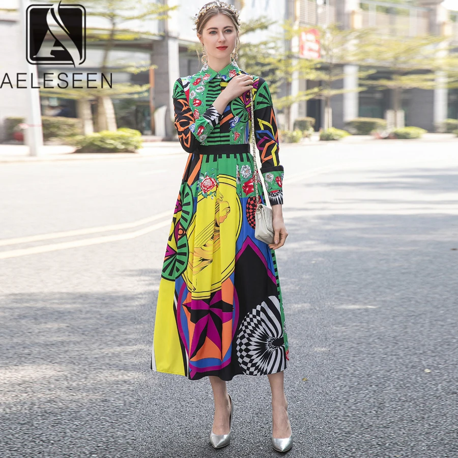 AELESEEN модное дизайнерское подиумное платье 2019 летнее женское с длинным рукавом