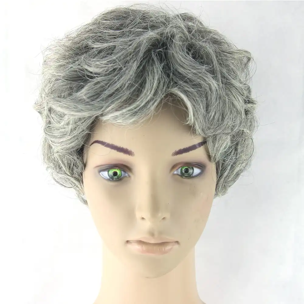 Soowee Gray Hair Wig Black Mix White Synthetic Hair Short