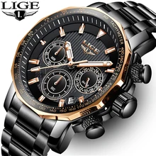LIGE мужские часы от ведущего бренда класса люкс с хронографом, полностью Стальные кварцевые часы с большим циферблатом, мужские водонепроницаемые спортивные часы Relogio Masculino
