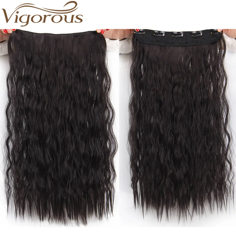 Vigorous 22 Inch Water Wave Synthetic Clip-in One Piece Black Synthetic Natural Hair Extension Heat Resistant