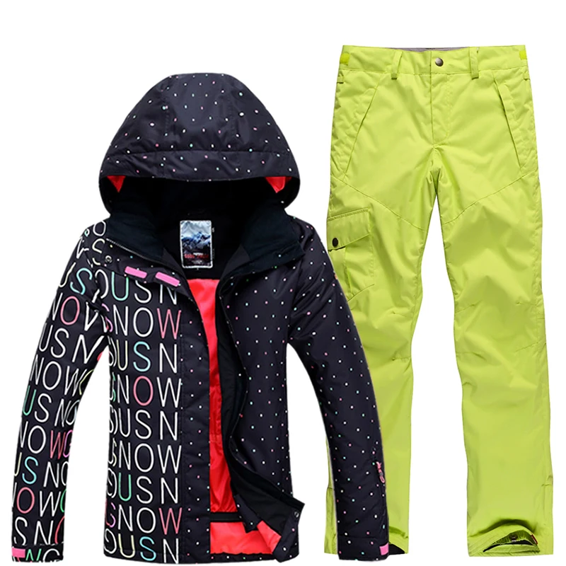 

2018 prints Women Ski Suit Snowboard Skiing Jackets+warm Pants Breathable Windproof Womens Clothing Set Hooded