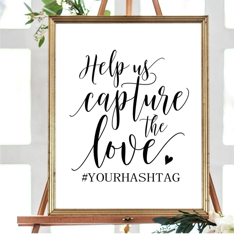 

Wedding Hashtag Custom Poster Art Prints , Love Quote Canvas Painting Instagram Wedding Sign Personalized Picture Art Decor