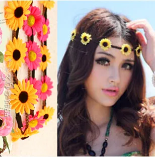 

Wholesale boho headband daisy flower crown headband 5 flowers Braided Wedding Garland hair accessories for women 100pcs/lot