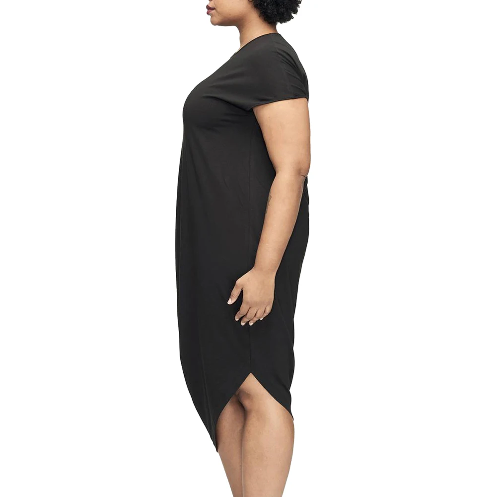 2018 mujeres de la manera más El vestido del tamaño XXXL sólido O cuello manga corta vestido Irregular Hem suelto vestido azul /Negro Ropa 2018 mujeres de la manera más El vestido del tamaño XXXL sólido O cuello manga corta vestido Irregular Hem suelto vestido azul /Negro Ropa