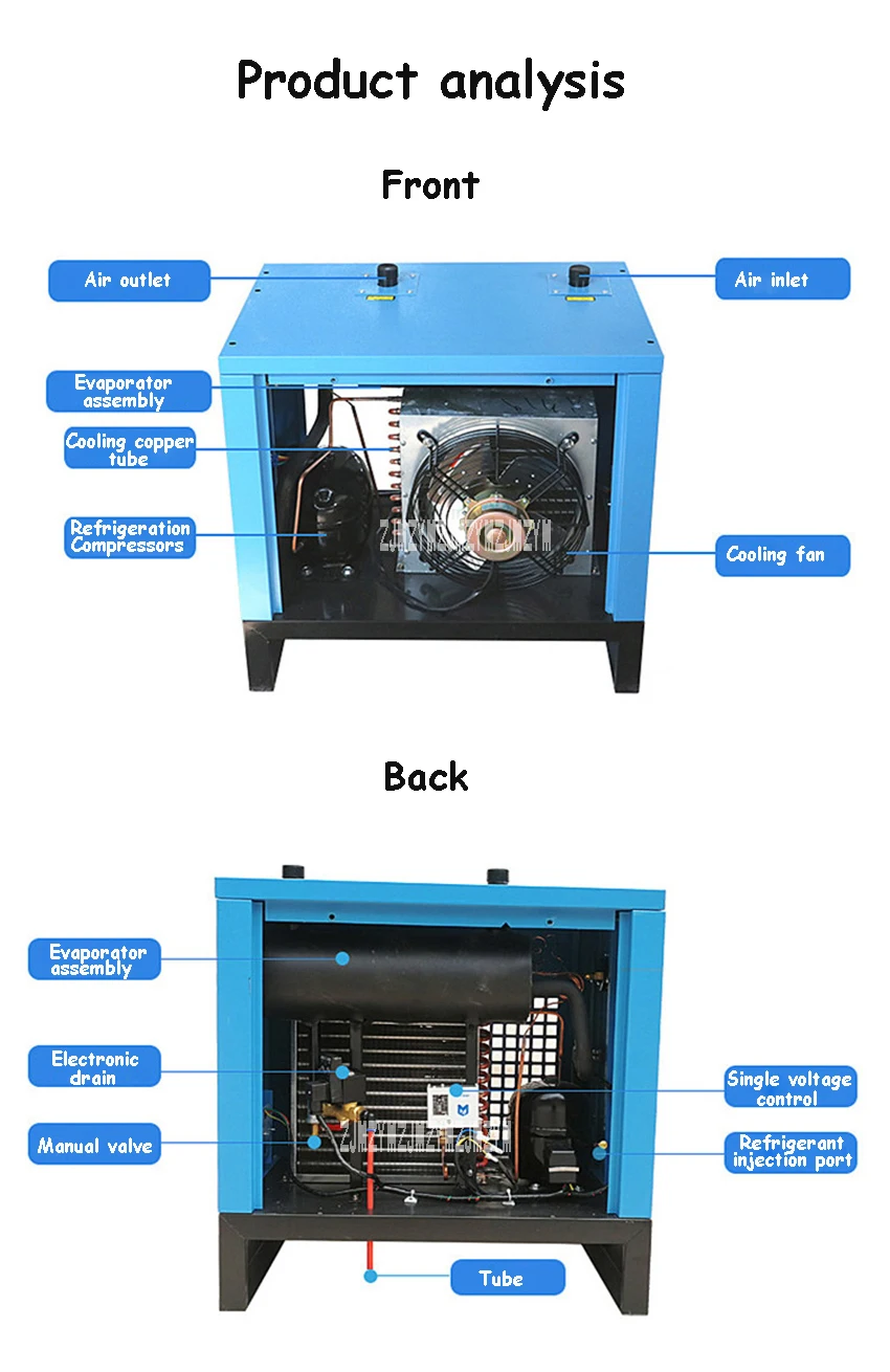 XL-3.8 холодильная сушилка воздушный компрессор высокого качества холодильная сушилка РЕФРИЖЕРАТОРНЫЙ осушитель 3800L 220 V 1.2KW R1.5 0,2-1.0MPA