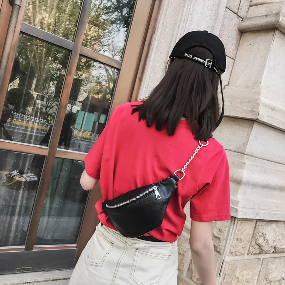 Women Chest Bags Fashion Chain Leather Messenger Bag Shoulder Bag Female Large Capacity Zipper Phone Money Waist Packs