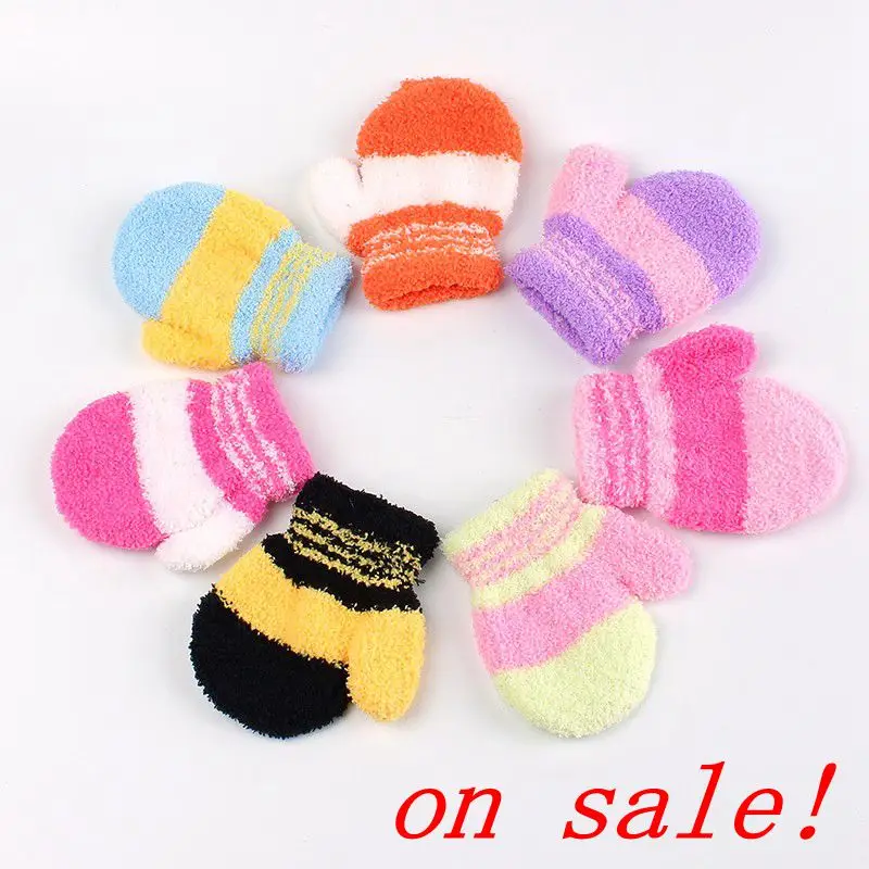 Fashion Children Cute Gloves Kids Coral Fleece Stripe Pack Mittens Warm Winter Pack Hand Glove