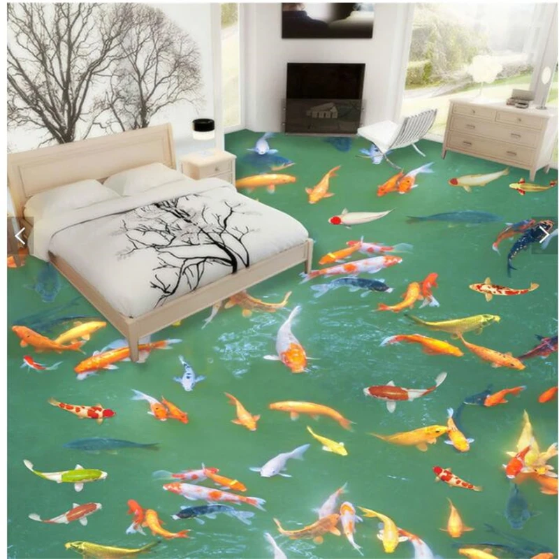 

beibehang Custom 3D carp 3D China carpet floor decoration covered waterproof waterproof non-slip 3D self-adhesive