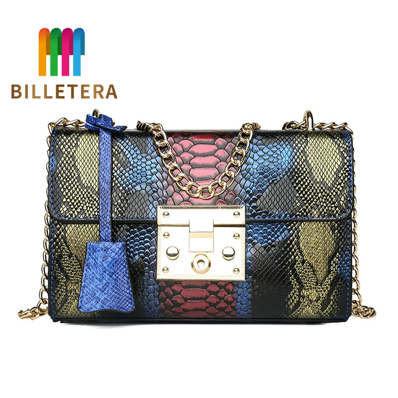 

BILLETERA Fashion Shoulder Bag Small Chain Messenger Crossbody Bag Serpentine Leather Crossbody Flap Bag