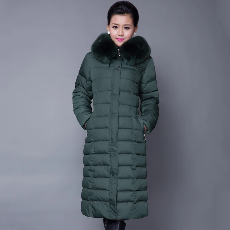 X-long зимняя женская куртка с капюшоном с меховым воротником, теплый плотный пуховик размера плюс 4XL 5XL, Женская парка