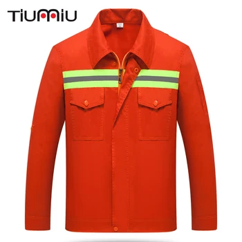 

Orange Patchwork Security Uniforms with Reflectors High Quality Workshop Wear Clothing Unisex Summer Engineering Uniform Service