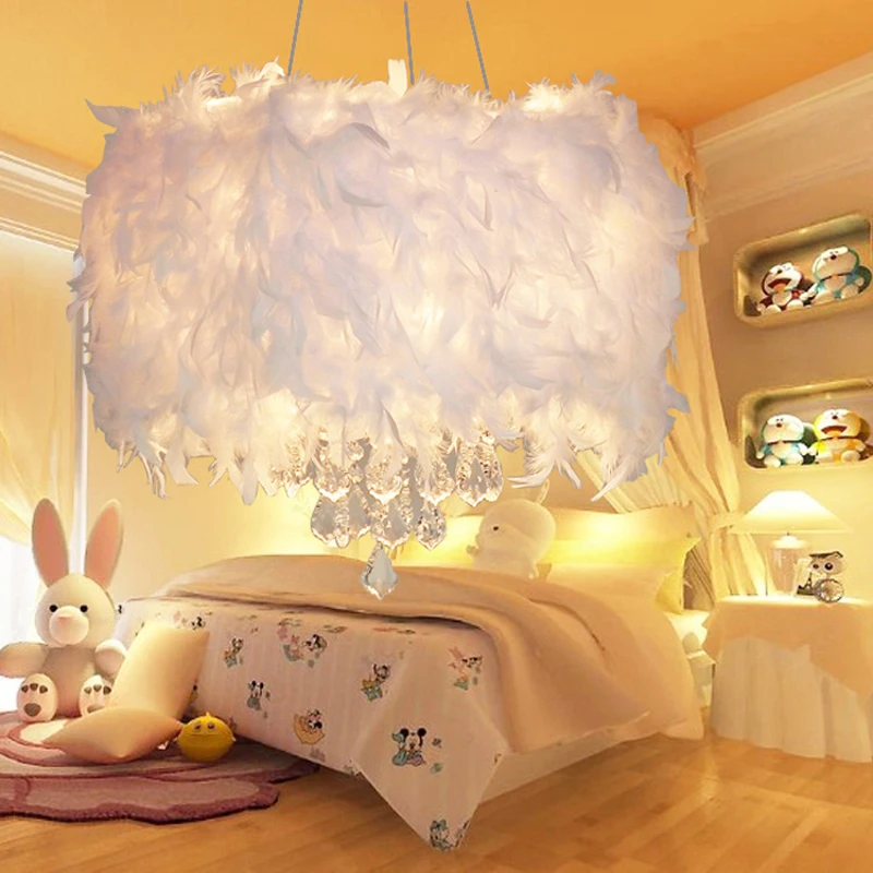 Для столовой гостиной, спальни, фойе, светодиодная лампа на выбор, белая Современная потолочная Подвесная лампа, хрустальное перо, люстра, светильник