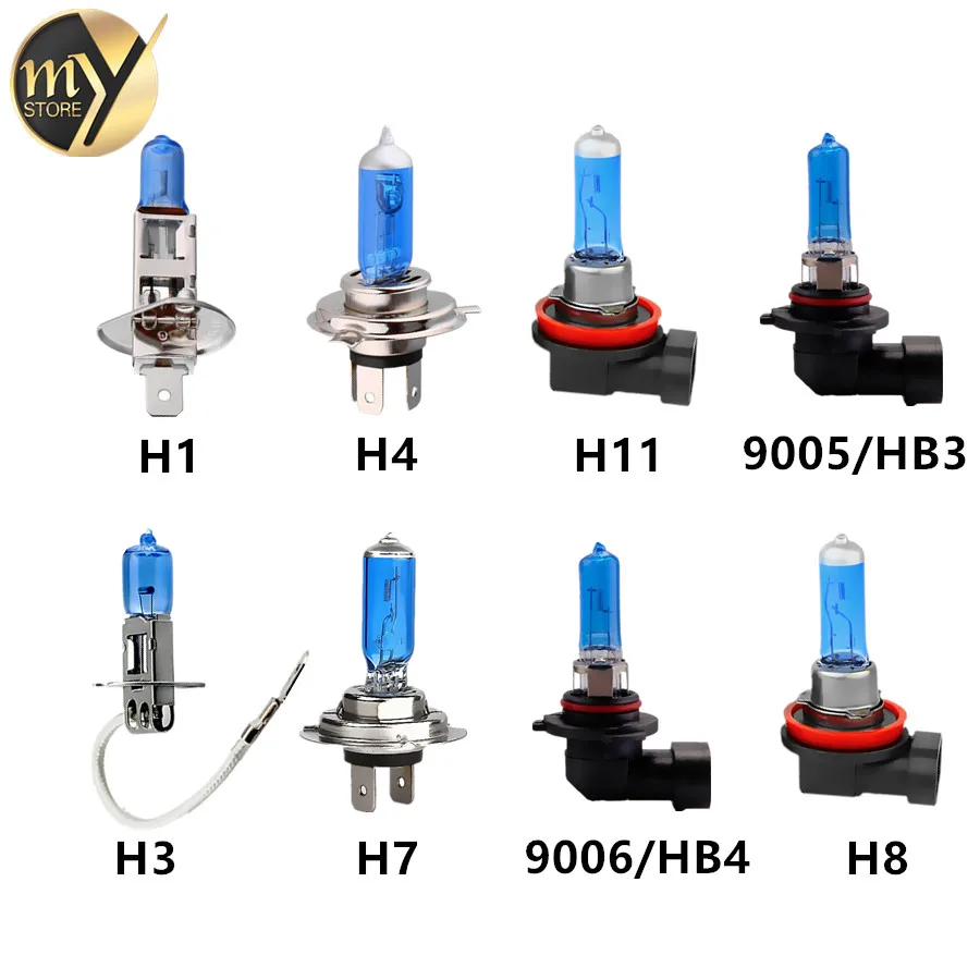 

12V 55W H1 H3 H4 H7 H8 H9 H11 HB3 9005 HB4 9006 Halogen Bulbs Car Headlight Lamp White Auto HeadLamp