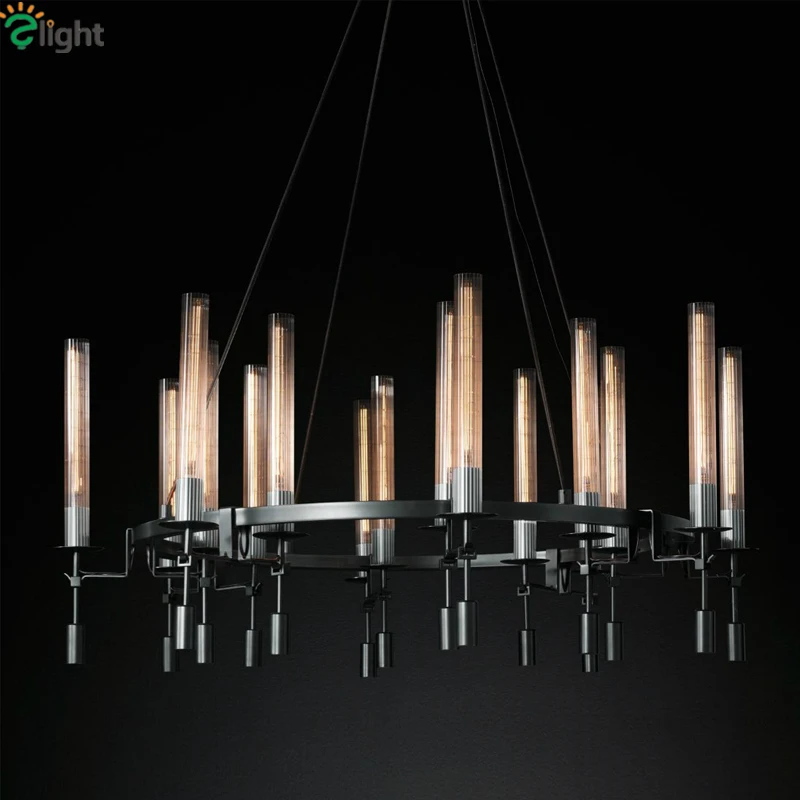 Ретро промышленная круглая металлическая светодиодная люстра Lustre American RH Лофт